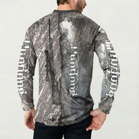 Hunting Rifle Button Sweatshirt Grunge Wilderness Marsh Scene with Rustic Outdoor