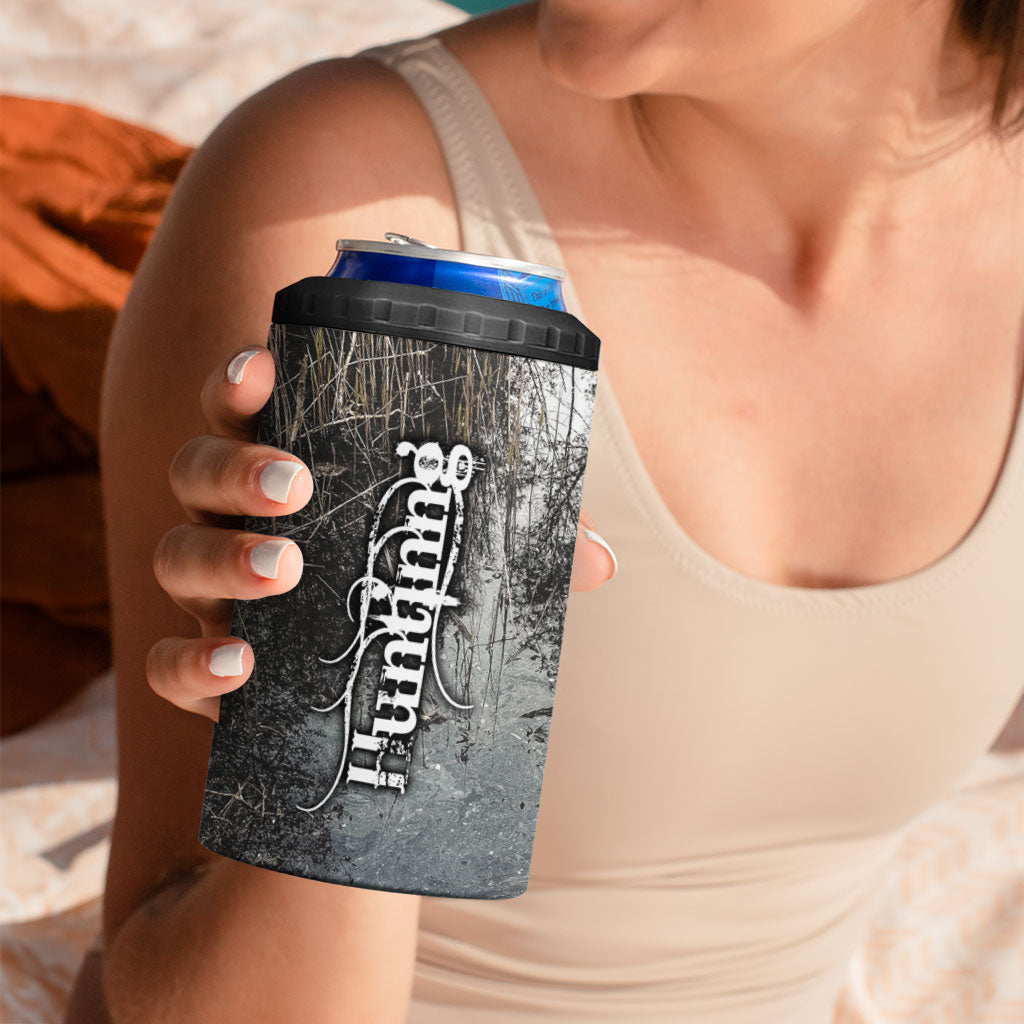 Hunting Rifle 4 in 1 Can Cooler Tumbler Grunge Wilderness Marsh Scene with Rustic Outdoor