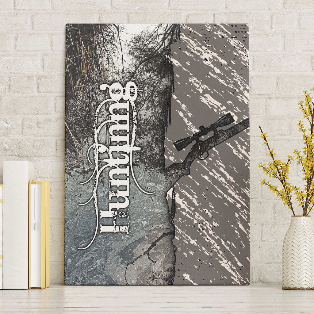 Hunting Rifle Canvas Wall Art Grunge Wilderness Marsh Scene with Rustic Outdoor