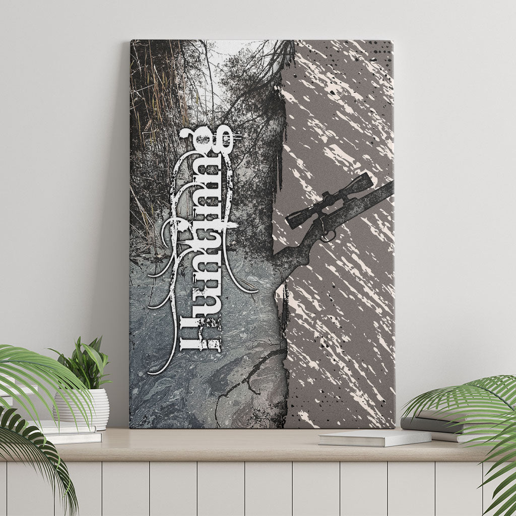 Hunting Rifle Canvas Wall Art Grunge Wilderness Marsh Scene with Rustic Outdoor