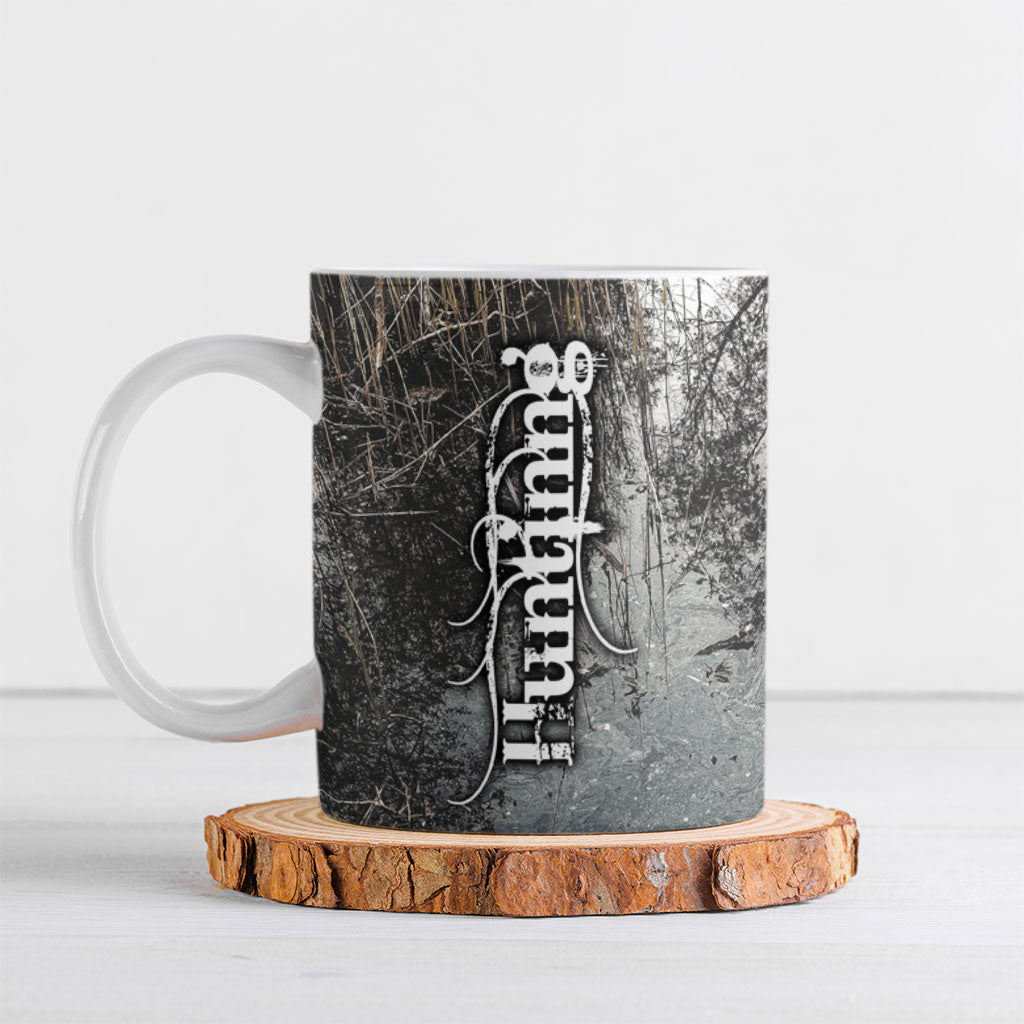 Hunting Rifle Ceramic Mug Grunge Wilderness Marsh Scene with Rustic Outdoor