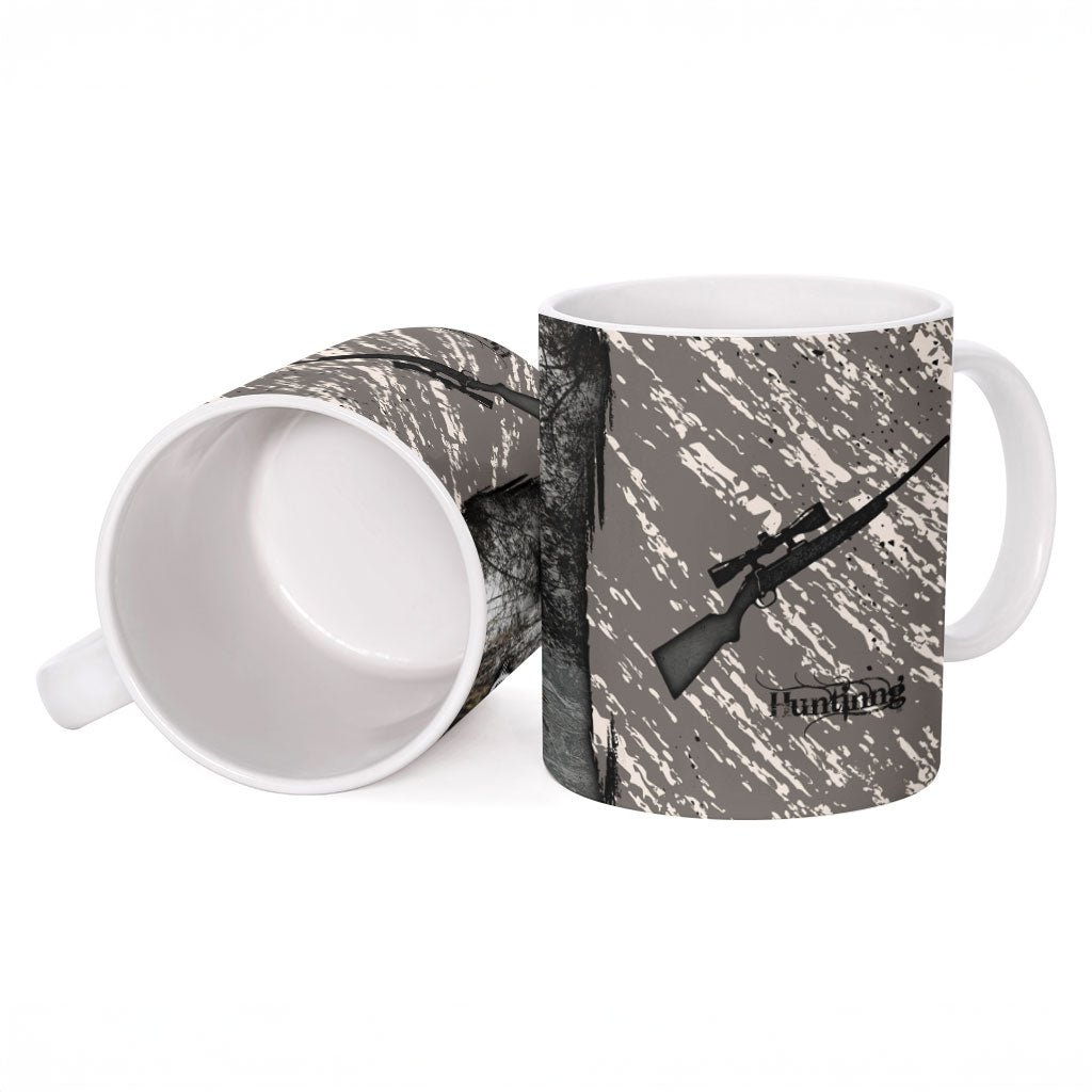 Hunting Rifle Ceramic Mug Grunge Wilderness Marsh Scene with Rustic Outdoor
