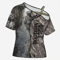 Hunting Rifle Cross Shoulder Shirt Grunge Wilderness Marsh Scene with Rustic Outdoor