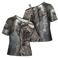 Hunting Rifle Cross Shoulder Shirt Grunge Wilderness Marsh Scene with Rustic Outdoor