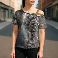 Hunting Rifle Cross Shoulder Shirt Grunge Wilderness Marsh Scene with Rustic Outdoor