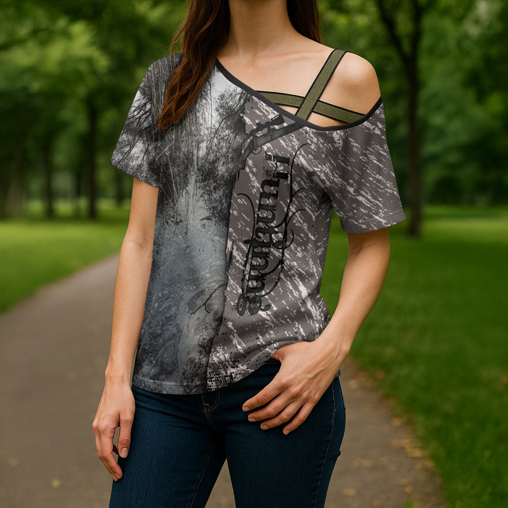 Hunting Rifle Cross Shoulder Shirt Grunge Wilderness Marsh Scene with Rustic Outdoor