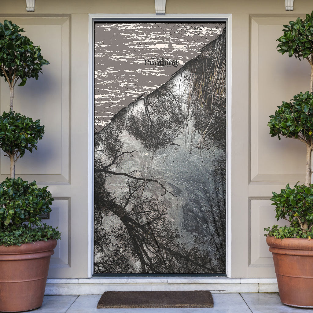 Hunting Rifle Door Cover Grunge Wilderness Marsh Scene with Rustic Outdoor