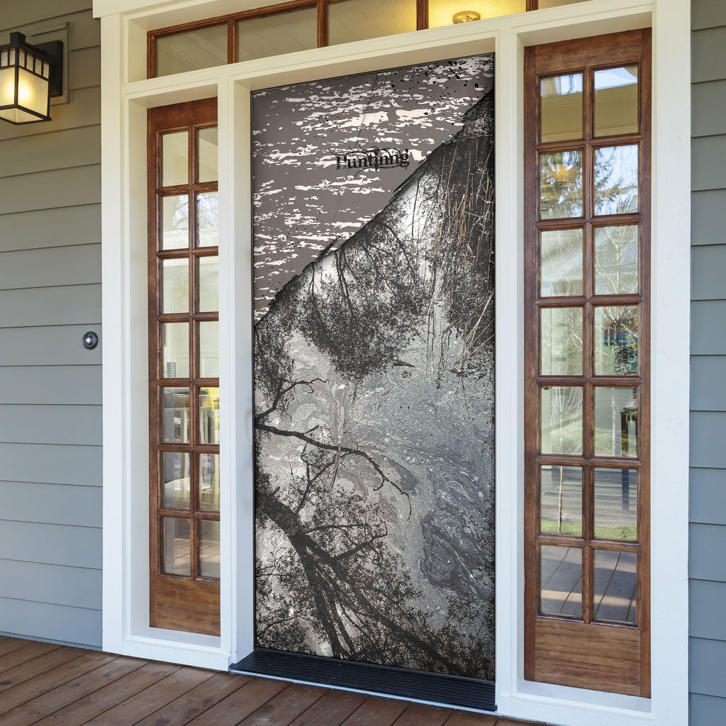 Hunting Rifle Door Cover Grunge Wilderness Marsh Scene with Rustic Outdoor