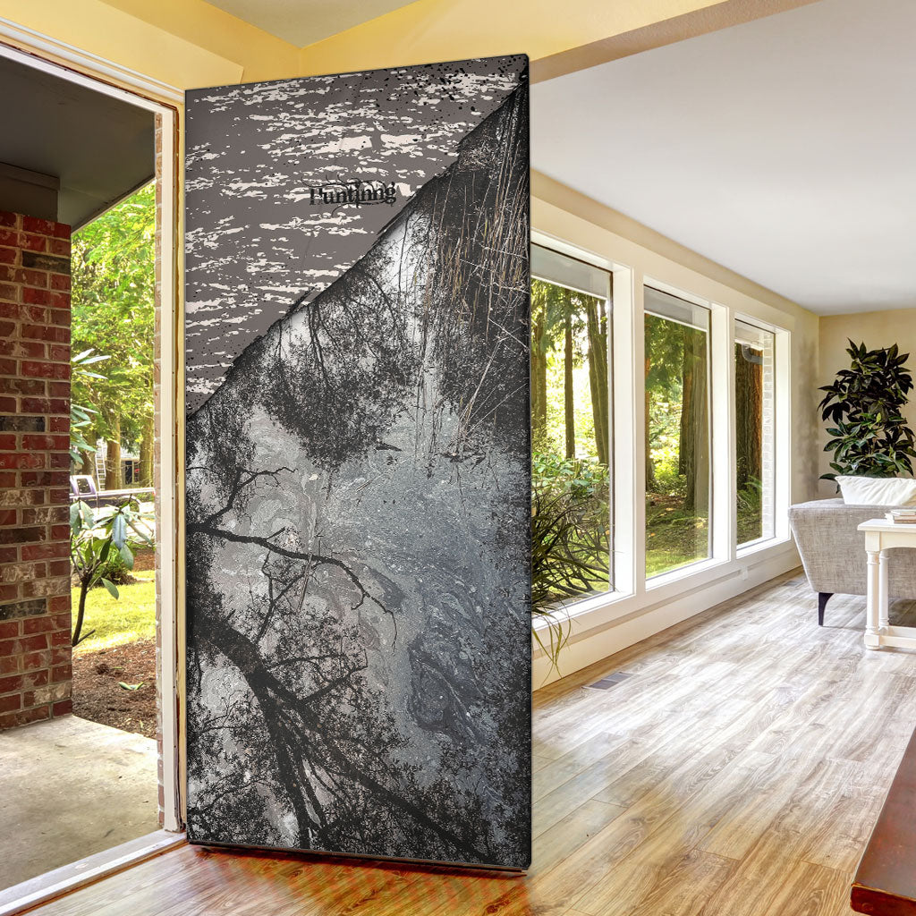 Hunting Rifle Door Cover Grunge Wilderness Marsh Scene with Rustic Outdoor