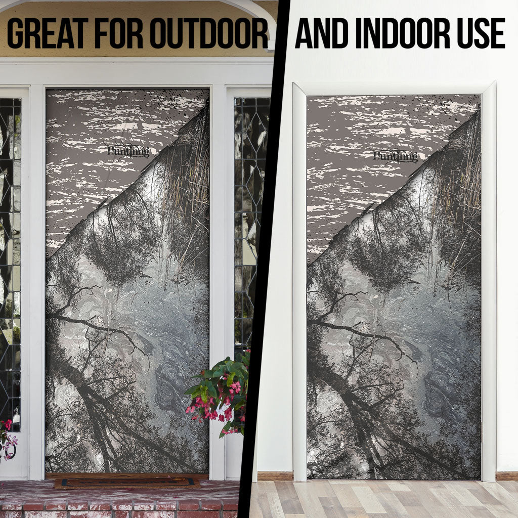 Hunting Rifle Door Cover Grunge Wilderness Marsh Scene with Rustic Outdoor