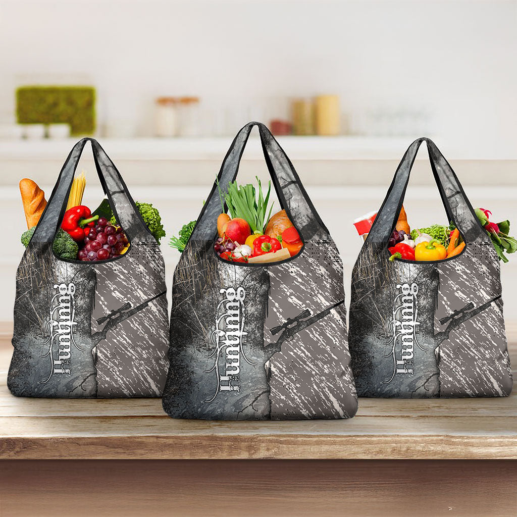 Hunting Rifle Grocery Bag Grunge Wilderness Marsh Scene with Rustic Outdoor