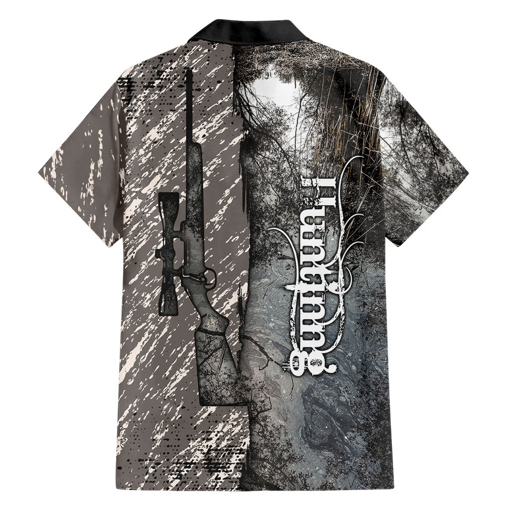 Hunting Rifle Hawaiian Shirt Grunge Wilderness Marsh Scene with Rustic Outdoor