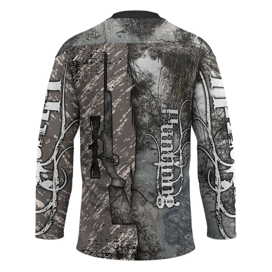Hunting Rifle Hockey Jersey Grunge Wilderness Marsh Scene with Rustic Outdoor
