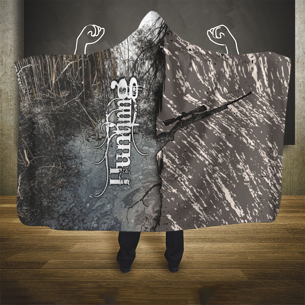 Hunting Rifle Hooded Blanket Grunge Wilderness Marsh Scene with Rustic Outdoor