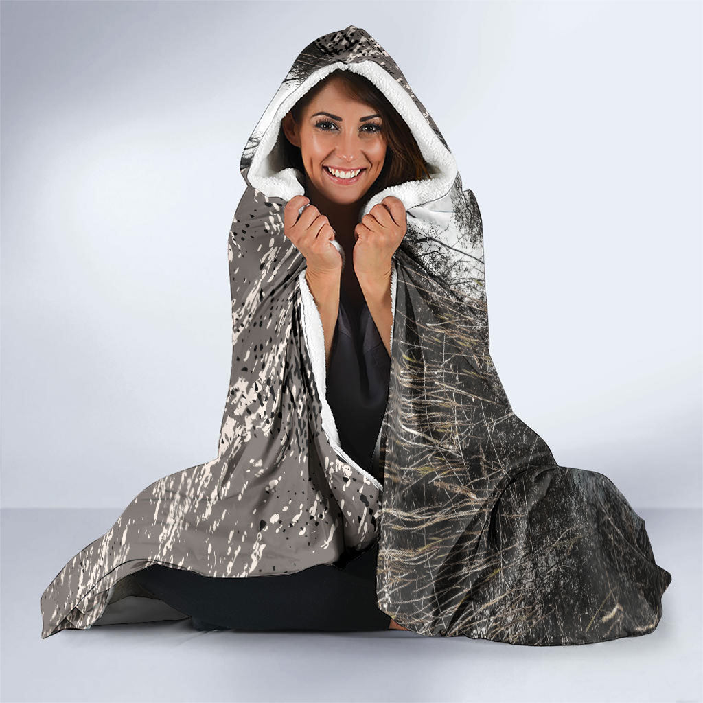 Hunting Rifle Hooded Blanket Grunge Wilderness Marsh Scene with Rustic Outdoor