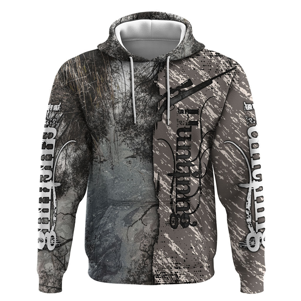 Hunting Rifle Hoodie Grunge Wilderness Marsh Scene with Rustic Outdoor