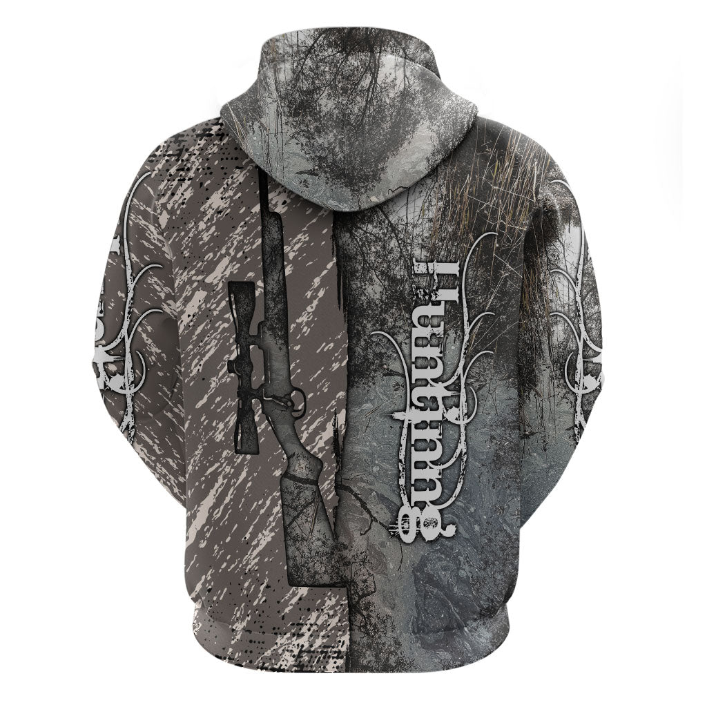 Hunting Rifle Hoodie Grunge Wilderness Marsh Scene with Rustic Outdoor