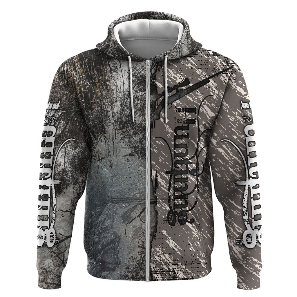 Hunting Rifle Hoodie Grunge Wilderness Marsh Scene with Rustic Outdoor