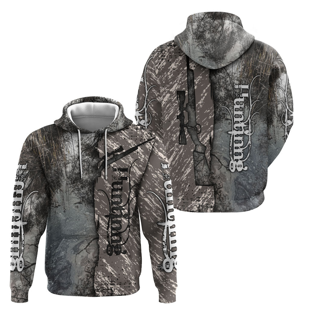 Hunting Rifle Hoodie Grunge Wilderness Marsh Scene with Rustic Outdoor