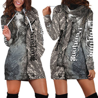 Hunting Rifle Hoodie Dress Grunge Wilderness Marsh Scene with Rustic Outdoor