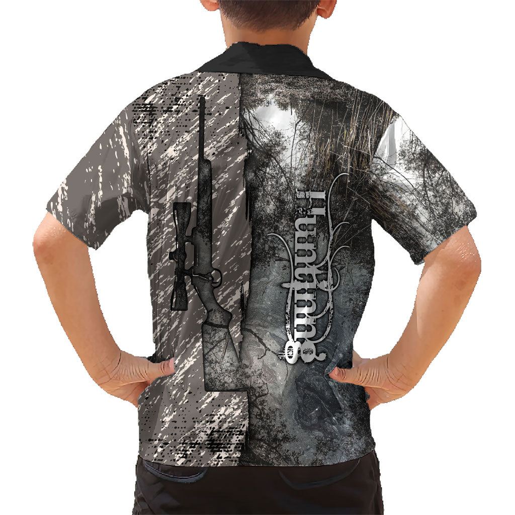 Hunting Rifle Kid Hawaiian Shirt Grunge Wilderness Marsh Scene with Rustic Outdoor