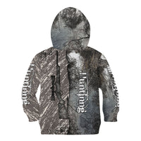Hunting Rifle Kid Hoodie Grunge Wilderness Marsh Scene with Rustic Outdoor
