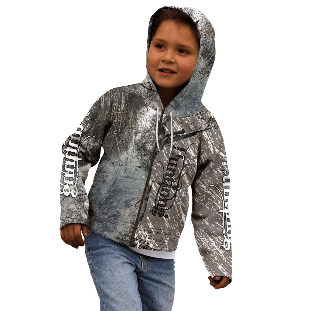 Hunting Rifle Kid Hoodie Grunge Wilderness Marsh Scene with Rustic Outdoor