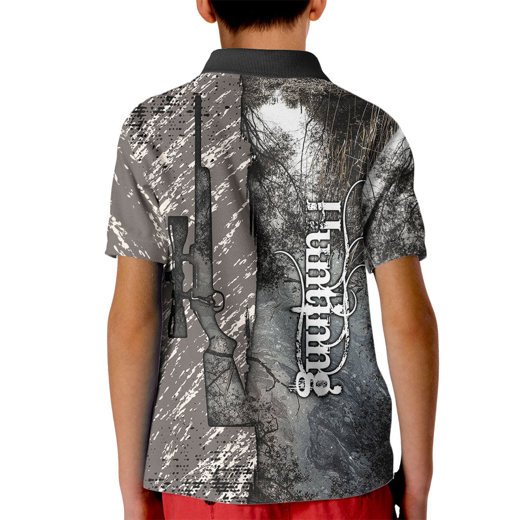 Hunting Rifle Kid Polo Shirt Grunge Wilderness Marsh Scene with Rustic Outdoor