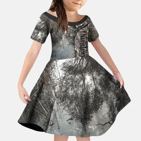 Hunting Rifle Kid Short Sleeve Dress Grunge Wilderness Marsh Scene with Rustic Outdoor