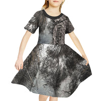 Hunting Rifle Kid Short Sleeve Dress Grunge Wilderness Marsh Scene with Rustic Outdoor