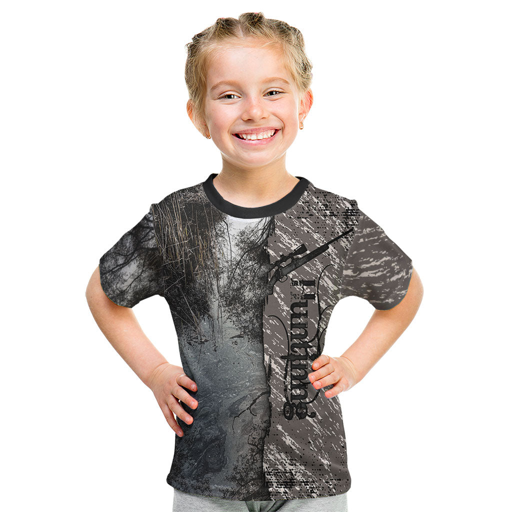 Hunting Rifle Kid T Shirt Grunge Wilderness Marsh Scene with Rustic Outdoor