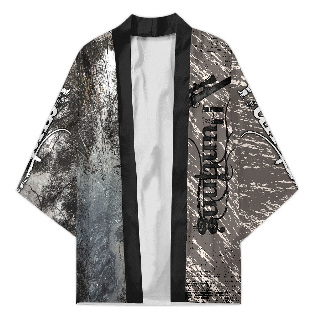 Hunting Rifle Kimono Grunge Wilderness Marsh Scene with Rustic Outdoor