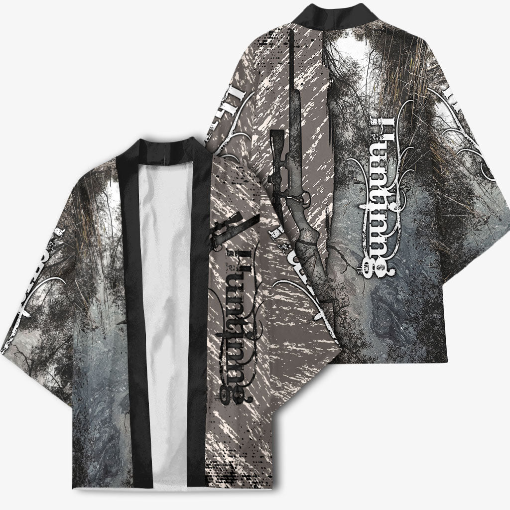 Hunting Rifle Kimono Grunge Wilderness Marsh Scene with Rustic Outdoor