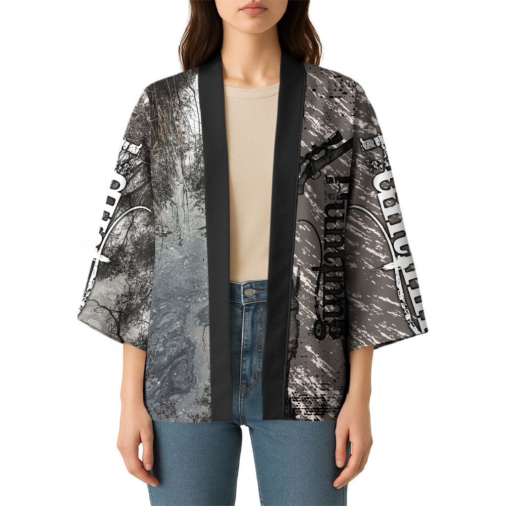Hunting Rifle Kimono Grunge Wilderness Marsh Scene with Rustic Outdoor