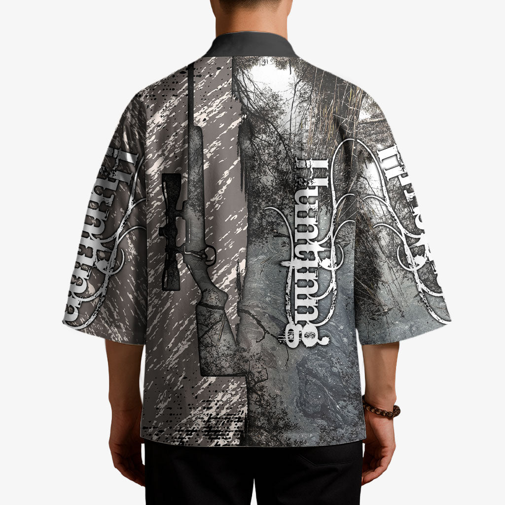 Hunting Rifle Kimono Grunge Wilderness Marsh Scene with Rustic Outdoor