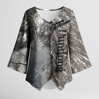 Hunting Rifle Kimono Sleeve Blouse Grunge Wilderness Marsh Scene with Rustic Outdoor