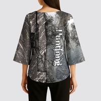 Hunting Rifle Kimono Sleeve Blouse Grunge Wilderness Marsh Scene with Rustic Outdoor