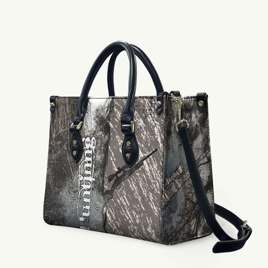 Hunting Rifle Leather Bag Grunge Wilderness Marsh Scene with Rustic Outdoor