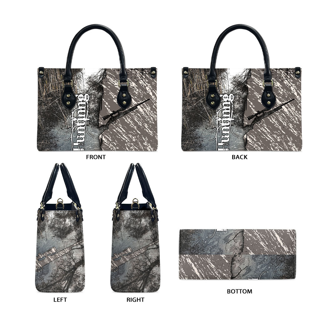 Hunting Rifle Leather Bag Grunge Wilderness Marsh Scene with Rustic Outdoor