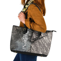 Hunting Rifle Leather Tote Bag Grunge Wilderness Marsh Scene with Rustic Outdoor