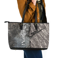 Hunting Rifle Leather Tote Bag Grunge Wilderness Marsh Scene with Rustic Outdoor