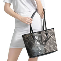 Hunting Rifle Leather Tote Bag Grunge Wilderness Marsh Scene with Rustic Outdoor