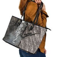Hunting Rifle Leather Tote Bag Grunge Wilderness Marsh Scene with Rustic Outdoor