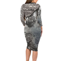 Hunting Rifle Long Sleeve Bodycon Dress Grunge Wilderness Marsh Scene with Rustic Outdoor