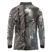 Hunting Rifle Long Sleeve Polo Shirt Grunge Wilderness Marsh Scene with Rustic Outdoor