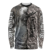 Hunting Rifle Long Sleeve Shirt Grunge Wilderness Marsh Scene with Rustic Outdoor