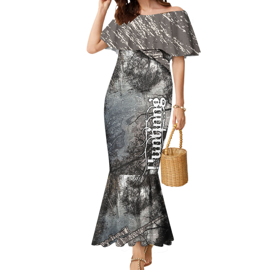 Hunting Rifle Mermaid Dress Grunge Wilderness Marsh Scene with Rustic Outdoor