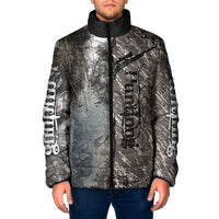 Hunting Rifle Padded Jacket Grunge Wilderness Marsh Scene with Rustic Outdoor