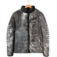 Hunting Rifle Padded Jacket Grunge Wilderness Marsh Scene with Rustic Outdoor
