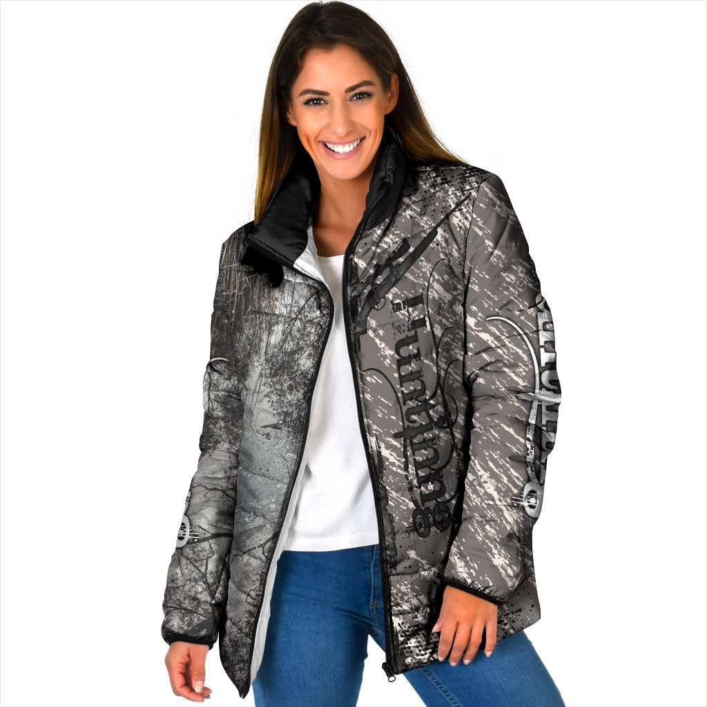 Hunting Rifle Padded Jacket Grunge Wilderness Marsh Scene with Rustic Outdoor